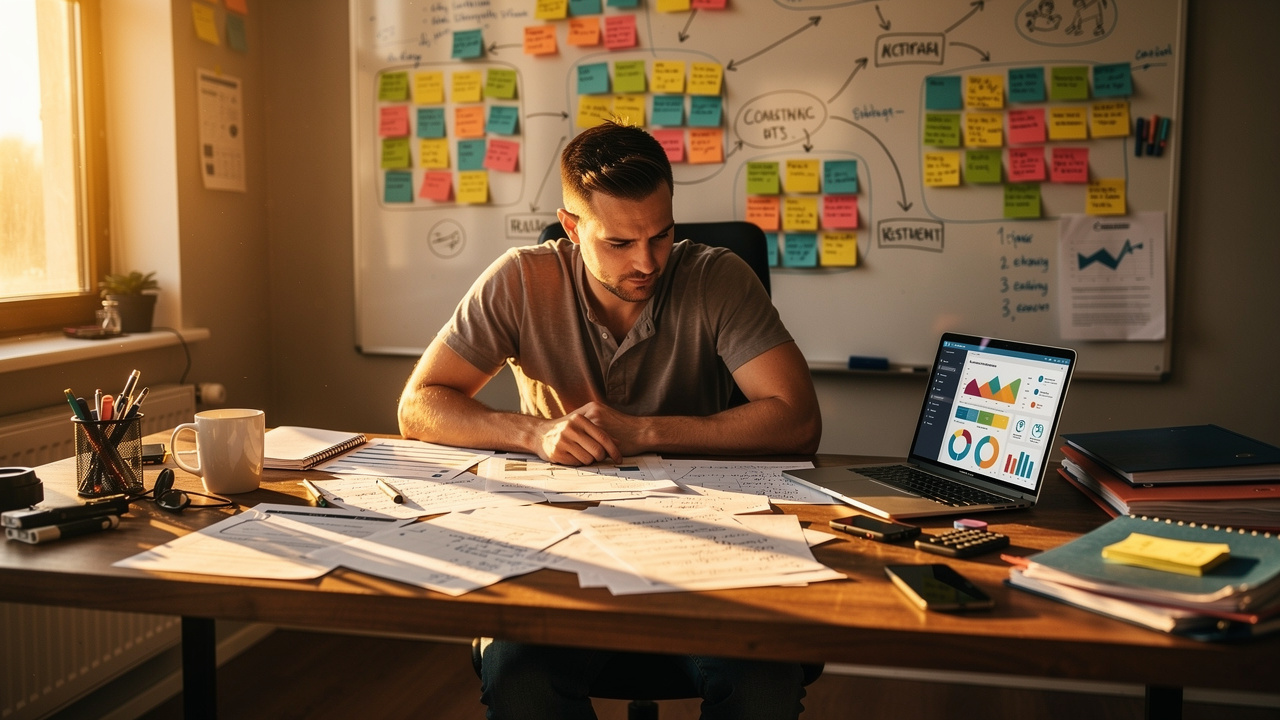Founder reviewing outbound market test results and data insights