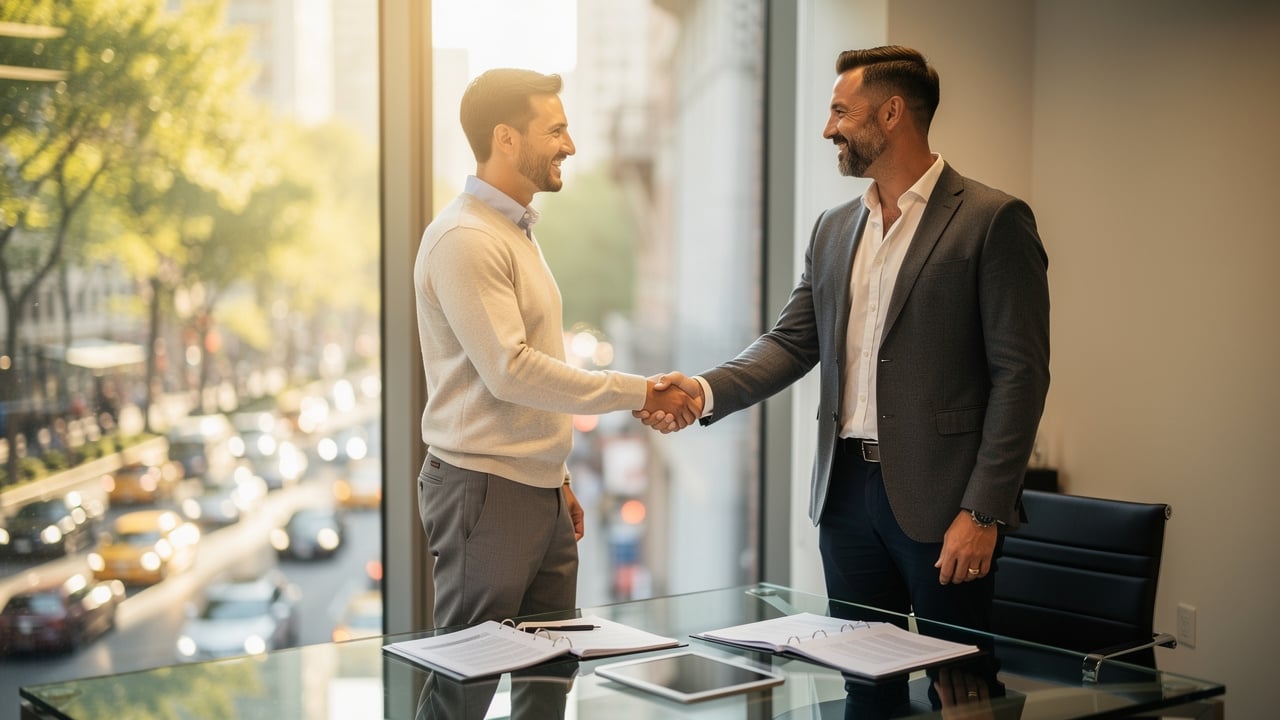 Small business owner closing a deal with a local client