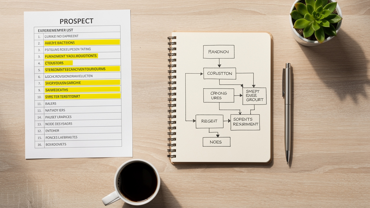 Structured outbound market test planning with notes and flowchart
