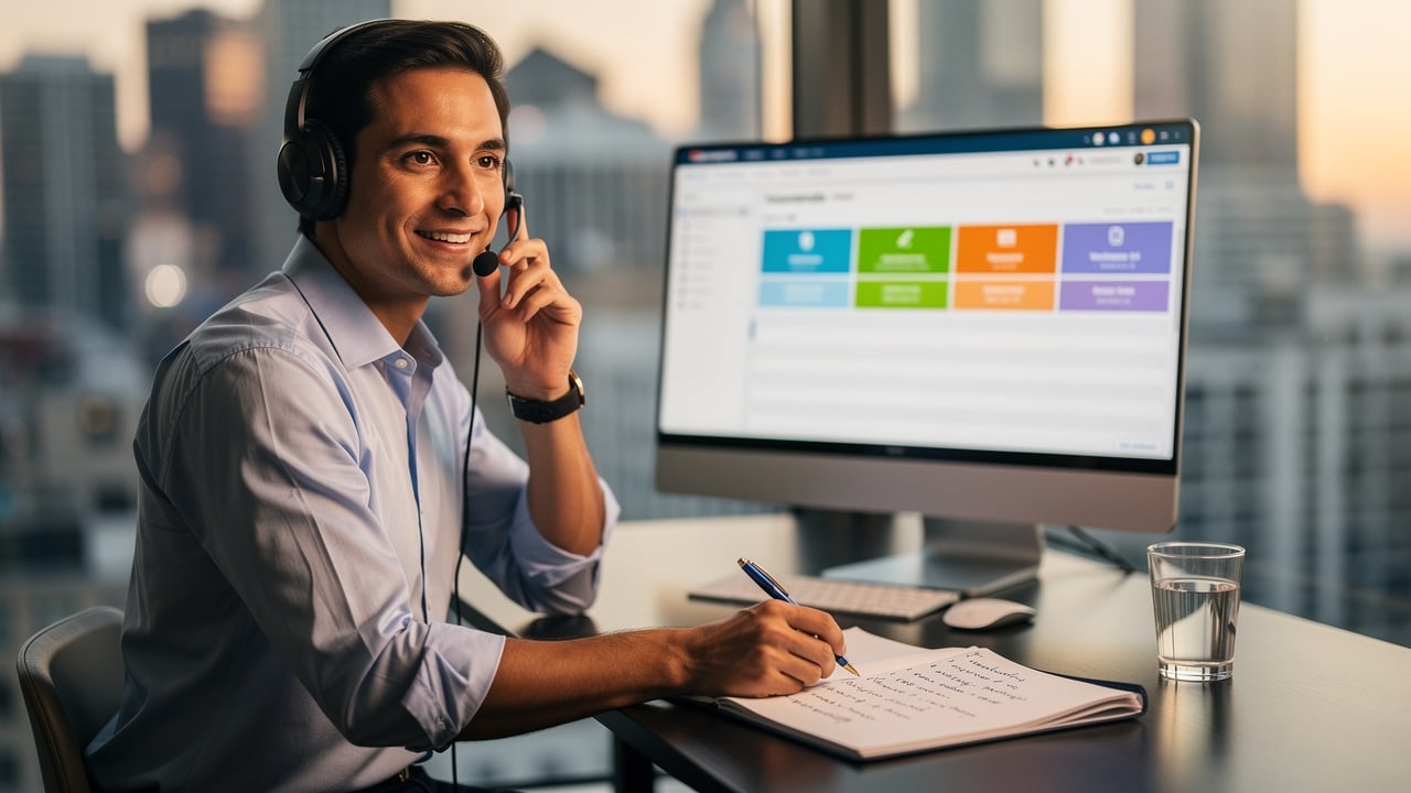 Professional sales representative making local B2B cold calls