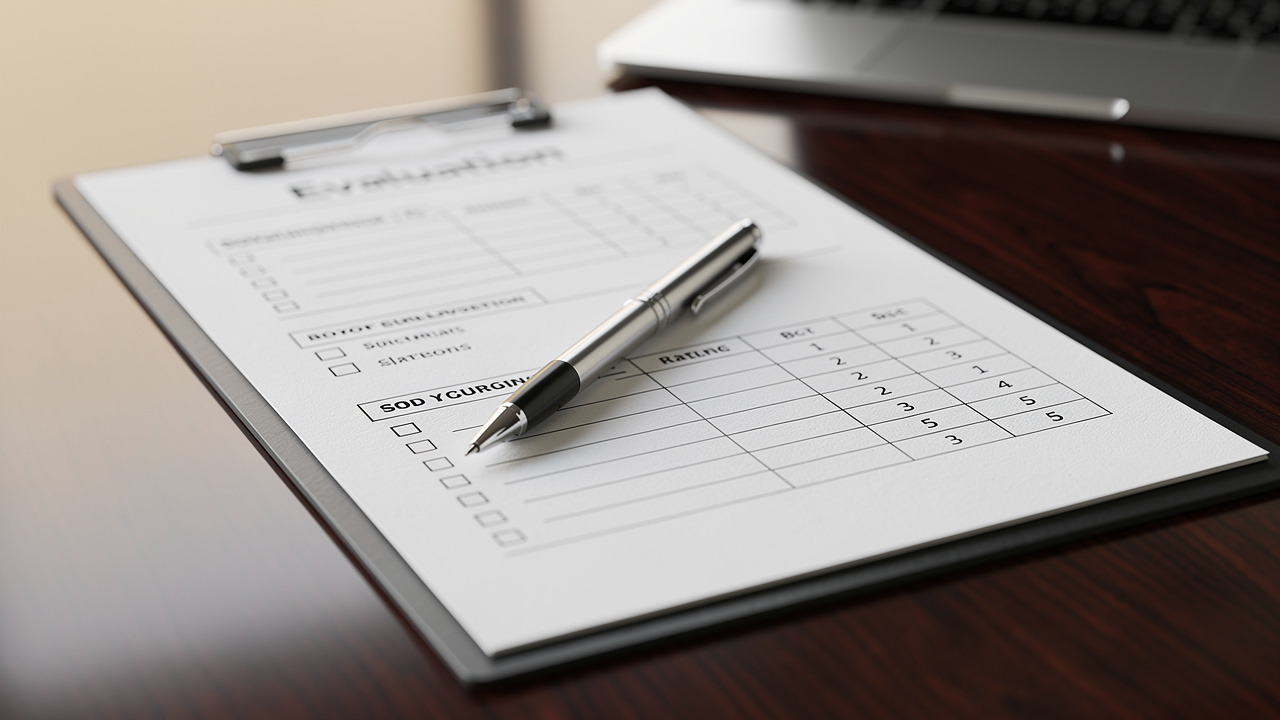 Sales call scorecard on a clipboard ready for evaluation