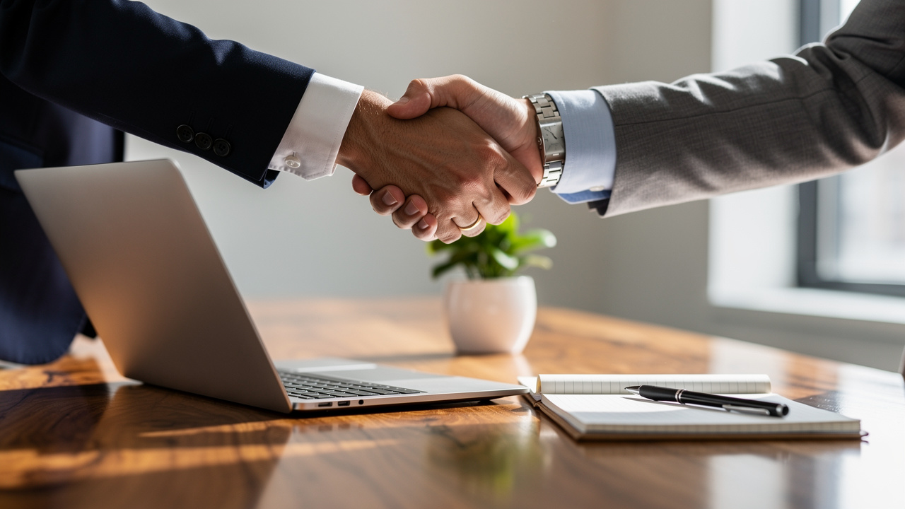 Business professionals shaking hands on agreement