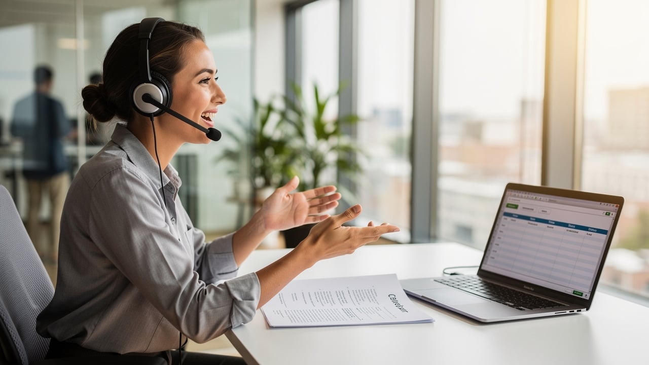 Sales representative following a cold calling script