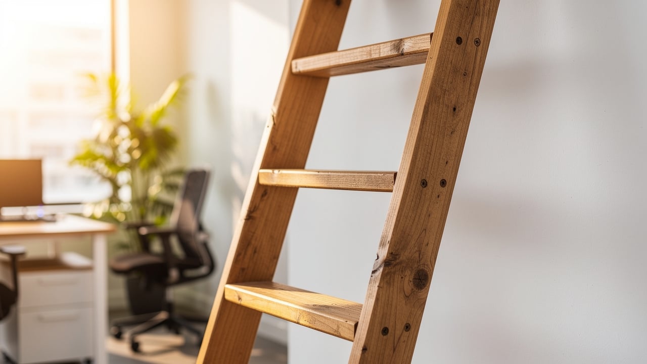 Wooden ladder symbolizing stages of business delegation