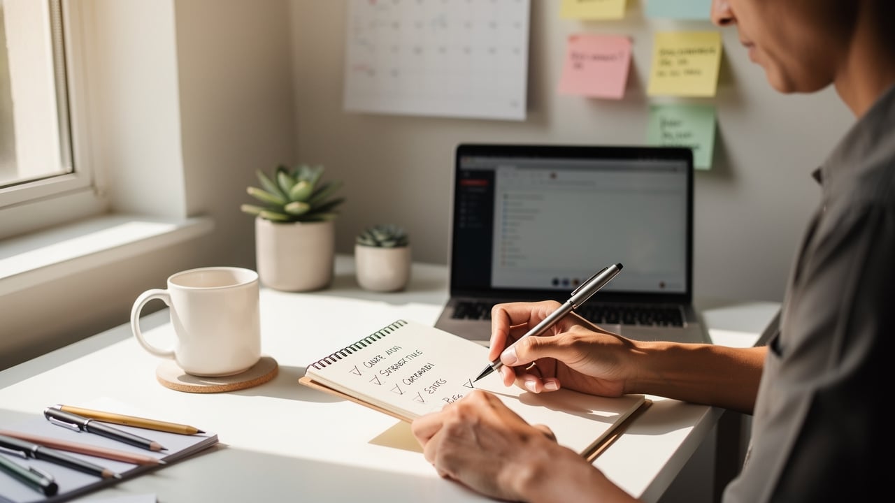 Employee reviewing checklist of delegated tasks