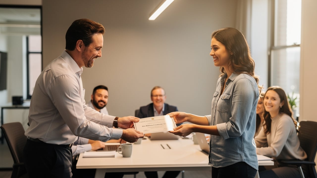 Manager recognizing and celebrating an employee's achievement