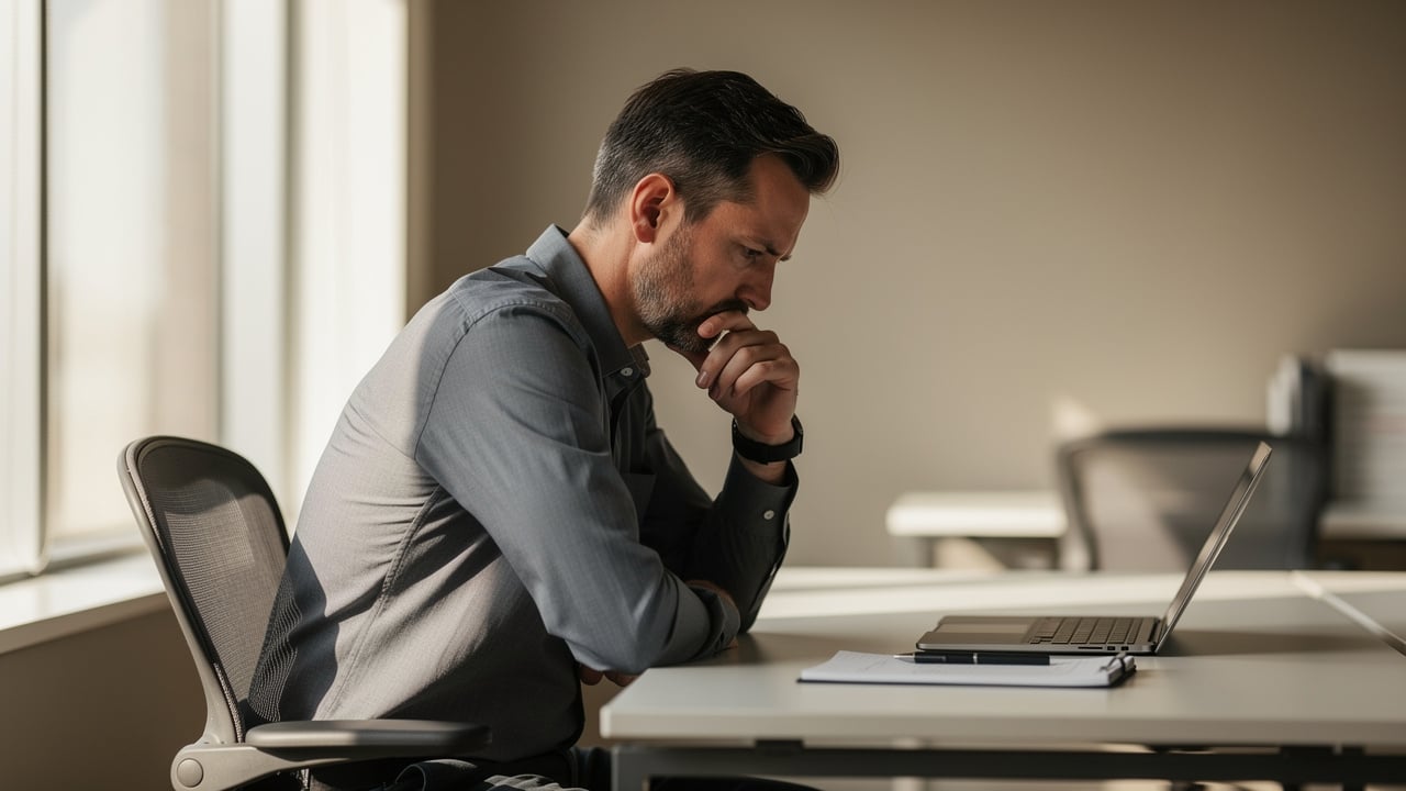 Sales rep pausing to reflect on their own call performance