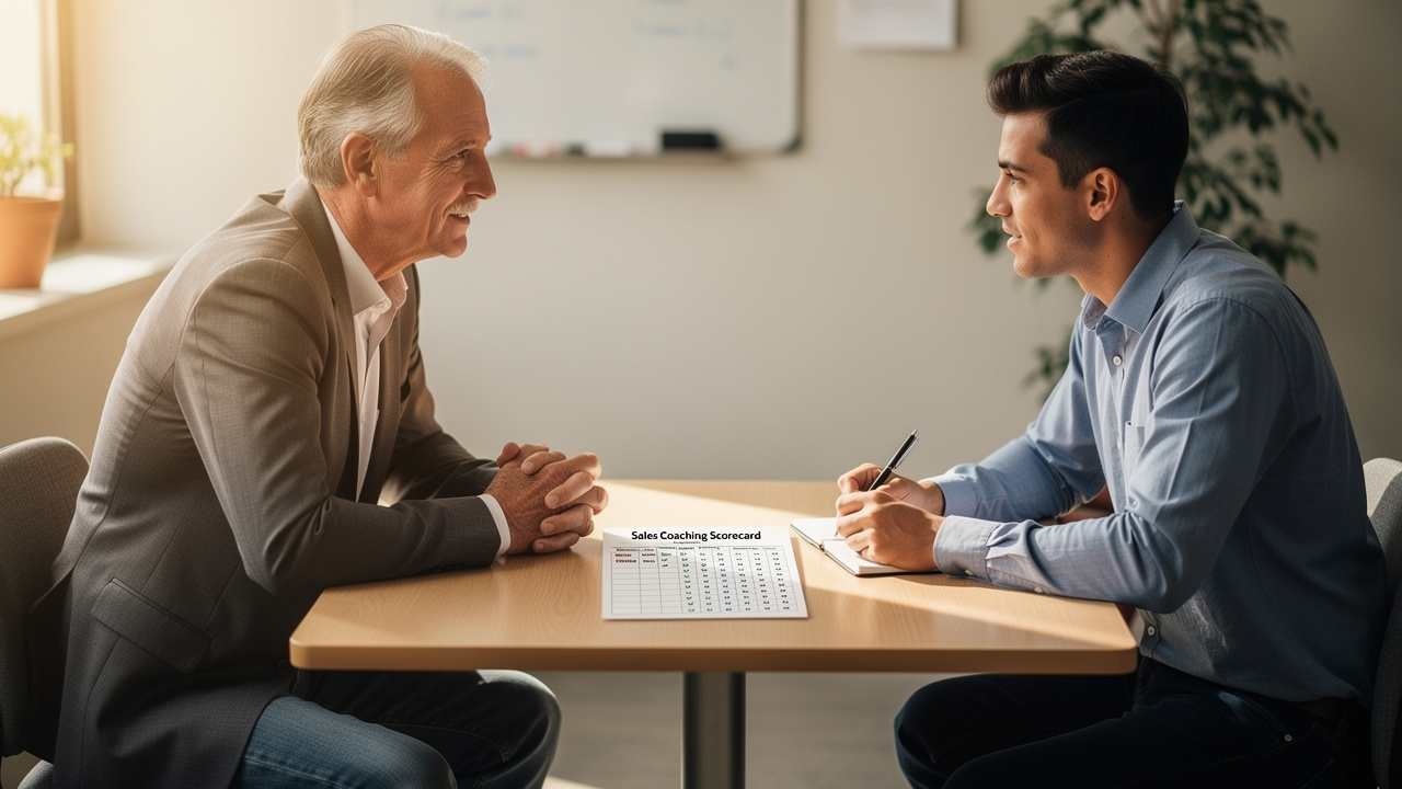 Experienced mentor providing constructive feedback to junior sales representative