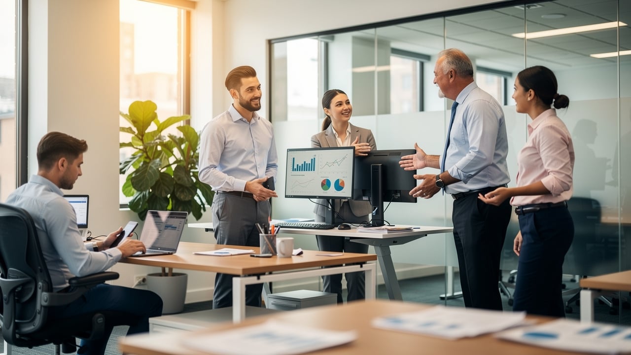 Three sales professionals at different experience levels demonstrating career progression
